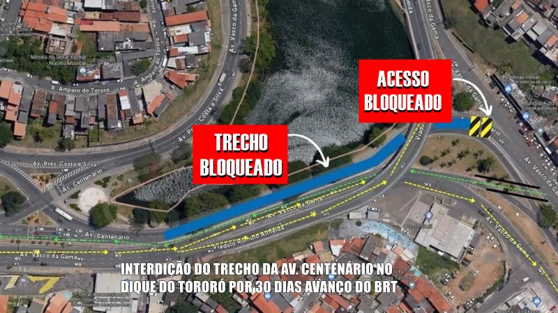 Trecho da Av. Centenário, no Dique do Tororó será interditado a partir de domingo (25)